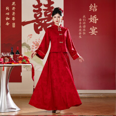 批发实拍新中式高端提花重工钉珠盘扣上衣淑女半身裙<b class='q'>新娘</b>喜庆套装