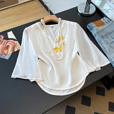 批发实拍原创新中式国风简约刺绣小金鱼上衣