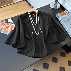 批发实拍改良新中式国风简约荷叶袖高端名媛淑女百搭上衣