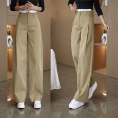 批发卡其色阔腿裤女秋季2025新款今年流行爆款高腰宽松休闲直筒弯刀裤