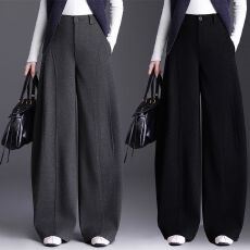 批发毛呢阔腿裤女冬季加厚新款宽松<b class='q'>中年</b>妈妈裤子高腰垂感直筒弯刀长裤