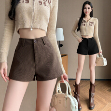 实拍 灯芯绒短裤女百搭修身包臀A字热裤辣妹靴裤