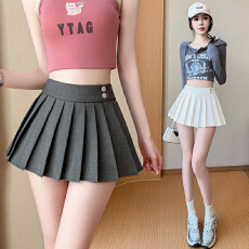 批发实拍 时尚两粒扣高腰<b class='q'>百褶</b>裙<b class='q'>半身裙</b>防走光短裙a字裙女