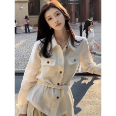 批发老钱风气质polo领<b class='q'>长袖</b>衬衫女春季新款宽松收腰系带衬衣中长款上衣