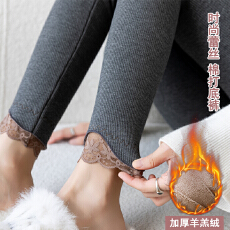 批发实拍大码秋冬<b class='q'>打底裤</b>女外穿灰色螺纹棉秋裤竖<b class='q'>条纹</b>加绒九分紧身裤子