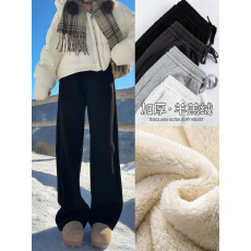 批发实拍冬季新款羊羔绒大码女装直筒卫裤宽松显瘦长裤香蕉裤<b class='q'>运动裤</b>