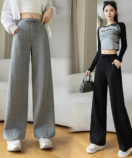 실사 가을 새로운 빅 사이즈 스트레이트 팬츠 찹쌀 좁은 에디션 와이드 레그 팬츠 도루 가을 센스 슬림해 보이는 루즈핏 운동 긴 바지