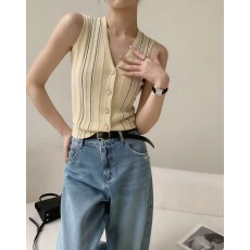 批发专柜商场撤回剪标女装高级感<b class='q'>条纹</b>马夹背心夏季叠穿V领<b class='q'>针织衫</b>