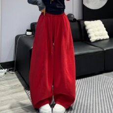 批发加绒加厚2025冬季新款网红款纯色高腰显瘦时尚加绒阔腿裤