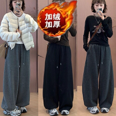 批发2025冬季新款<b class='q'>韩版</b>新款显瘦羊毛保暖小弯刀裤高克重加绒加厚阔腿裤