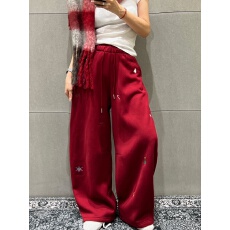 批发星星刺绣圣诞红色阔腿裤女松紧腰显瘦休闲长<b class='q'>裤子</b>25年秋冬加绒新款