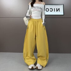 批发2026年春季新款极简风男女同款简约刺绣宽松休闲阔腿裤