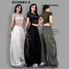 批发2026春夏新款美式嘻哈风烫钻阔腿裤女街舞个性宽松休闲裤潮流