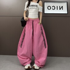 批发2026年美式复古拼条设计糖果色新品速干阔腿弯刀<b class='q'>休闲裤</b>