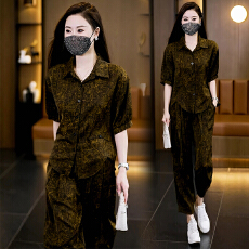 批发时尚套装女夏季胖MM新款<b class='q'>大码</b>宽松洋气短袖上衣<b class='q'>哈伦裤</b>休闲两件套