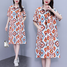 批发时尚翻领印花雪纺<b class='q'>连衣裙</b>女夏季新款宽松裙子2025年<b class='q'>欧洲站</b>大码女装