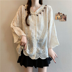批发实拍大码韩系刺绣提花珍珠蕾丝衫女春夏新款大码胖MM高级感开衫