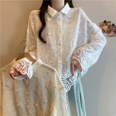 批发实拍大码胖MM时尚名媛气质长袖立体花朵翻领单排扣蕾丝拼接<b class='q'>衬衣</b>