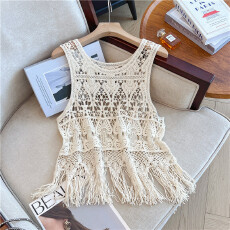 批发实拍大码背心镂空流苏背心夏季甜美无袖复古上衣
