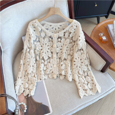 批发实拍大码胖MM钩花镂空高级感洋气显瘦针织开衫长袖外披上衣