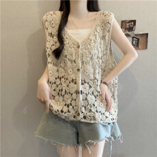 批发实拍镂空针织马甲女夏季薄款外穿新款洋气<b class='q'>大码</b>开衫波西米亚背心