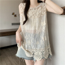 批发实拍大码钩花镂空拼接百搭无袖背心马甲夏季外穿坎肩无袖背心