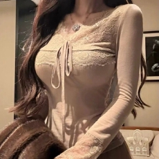 批发杜总家 温香入怀*原创性感纯欲精致V领蕾丝打底衫内搭上衣<b class='q'>女</b>秋冬