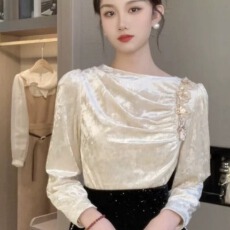 批发法式气质刺绣丝绒<b class='q'>衬衫</b>女2025春秋新款复古宫廷风洋气绣花领带<b class='q'>衬衣</b>