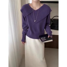 批发<b class='q'>韩版</b>设计感不规则荷叶领羊毛针织衫2025秋季新款女高级感洋气<b class='q'>毛衣</b>