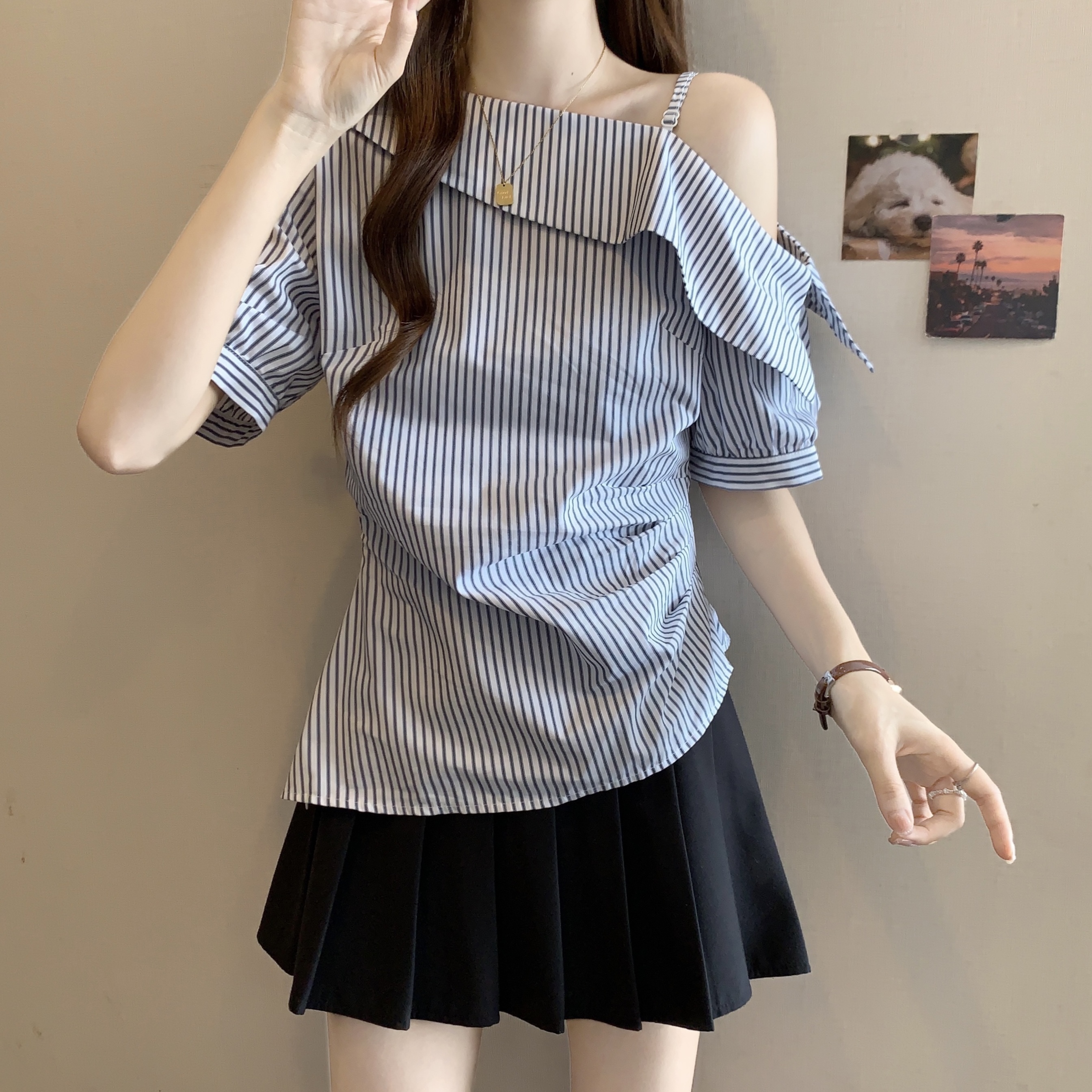 MY7384# 胖MM夏季新款韩系风时尚通勤气质设计感显瘦百搭上衣女裝貨源服裝批發