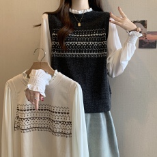 批发胖MM拼接刺绣小衫女2025春<b class='q'>夏</b>新款遮肚显瘦百搭休闲上衣