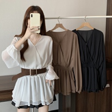 批发<b class='q'>大码</b><b class='q'>女装</b>设计感V领长袖衬衫2026新款小众独特高级感减龄上衣