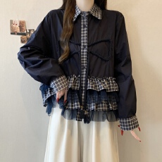 批发胖MM2026春季新款高级感衬衫拼格减龄原创设计感小众上衣