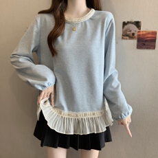 批发胖MM法式温柔风减龄针织上衣女2026百搭流苏钉珠拼接假两件上衣