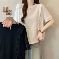 批发超火短袖T恤打底衫女夏季2026大码胖mm显瘦减龄设计感短款小上衣