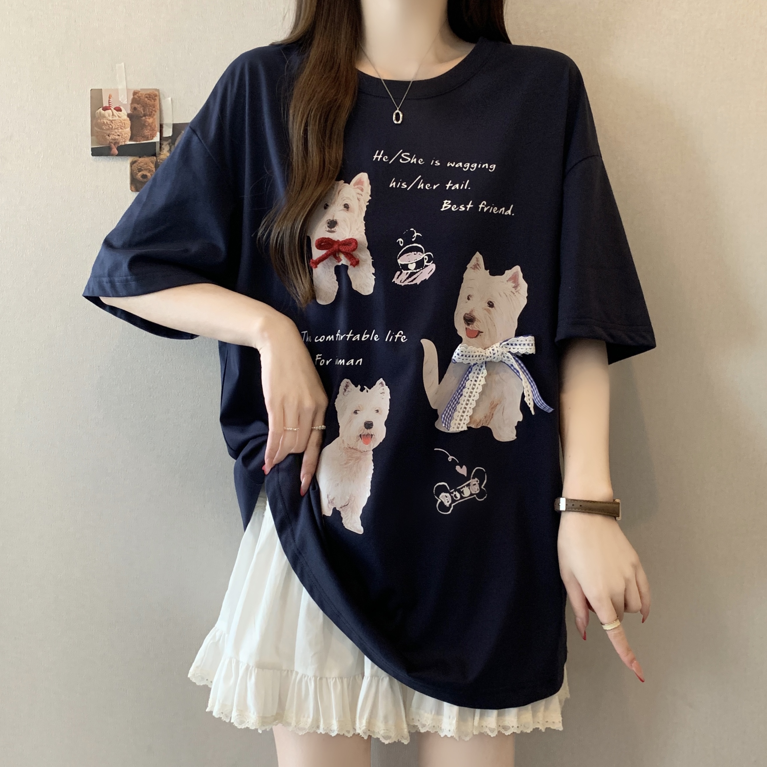 RY2101# 大码巨好看女装胖mm短袖t恤女2026新款夏款小狗印花上衣