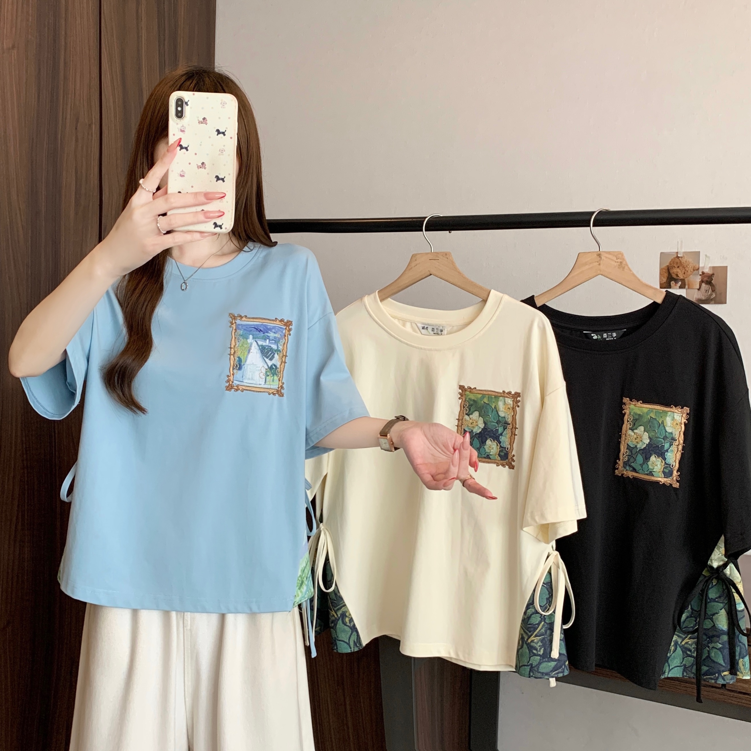 RY2094# 胖MM2026夏季新款假两件圆领短袖宽松设计感t恤女上衣