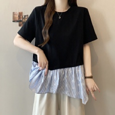 批发大码胖mm假两件短袖<b class='q'>t</b><b class='q'>恤</b>女2026新款夏季拼接<b class='q'>衬衫</b>不规则上衣