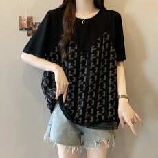 批发胖MM圆领碎花拼接假两件<b class='q'>T</b><b class='q'>恤</b>女2025夏季新款宽松休闲百搭上衣