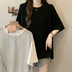 批发胖MM独特设计感不规则天丝棉衬衫假两件短袖T恤宽松上衣女夏新款