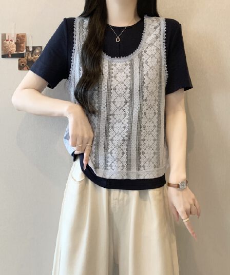 지방 mm 슈퍼 화재 연령 감소 레이스 조끼 반팔 티셔츠 여성 여름 투피스 세트 착용 가져 가라. 고유 한 아름다운 그레이트 봐. 의류