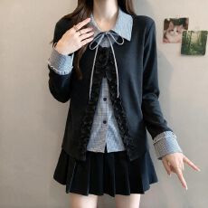批发大码拼接假两件格子衬衫<b class='q'>秋</b>装女款2026新款漂亮巨好看上衣女