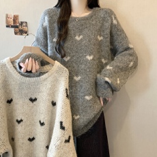 批发髙级灰胖MM慵懒<b class='q'>范</b>大毛衣宽松显瘦提花针织衫女秋冬新