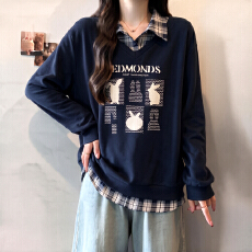 批发大码女装<b class='q'>卫衣</b>假两件休闲百搭显瘦遮肉韩系宽松胖妹妹翻领秋