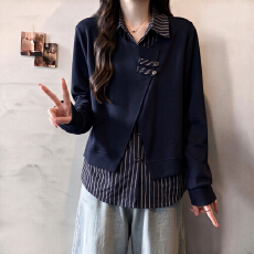 批发胖MM2026新款独特超好看高端卫衣女款欧货洋气大码宽松<b class='q'>假两件</b>上衣