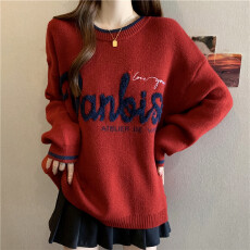 批发实拍大码秋冬保暖减龄休闲毛衣别致毛绒字母刺绣上衣慵懒针织衫