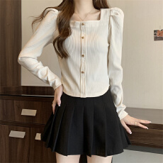 批发实拍 2026<b class='q'>秋</b>季新款大码胖MM方领套头针织长袖T恤