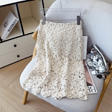 批发实拍 【繁花杳杳】蕾丝重工钉珠包臀高腰半身裙女夏短款裙子