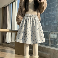 批发实拍<b class='q'>复古</b>文艺风毛呢波点半身裙女2026秋冬新款松紧腰百搭休闲中裙