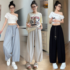 批发实拍 小个子冰丝束脚灯笼裤<b class='q'>女</b>春夏垂感阔腿裤高腰<b class='q'>显瘦</b>休闲山本裤